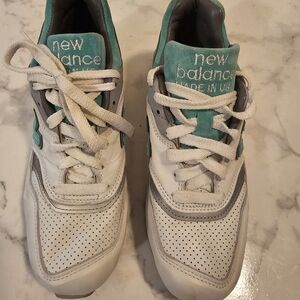 New Balance Kids' White and Teal Sneakers